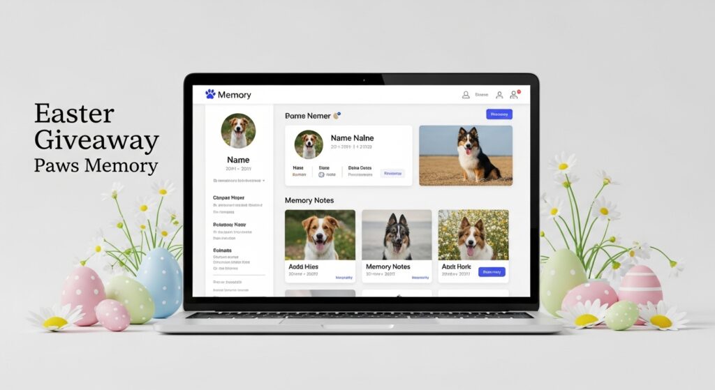 Pet memorial website UI from Easter Giveaway at Paws Memory platform