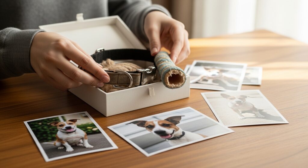 DIY pet memory box with toys and pictures